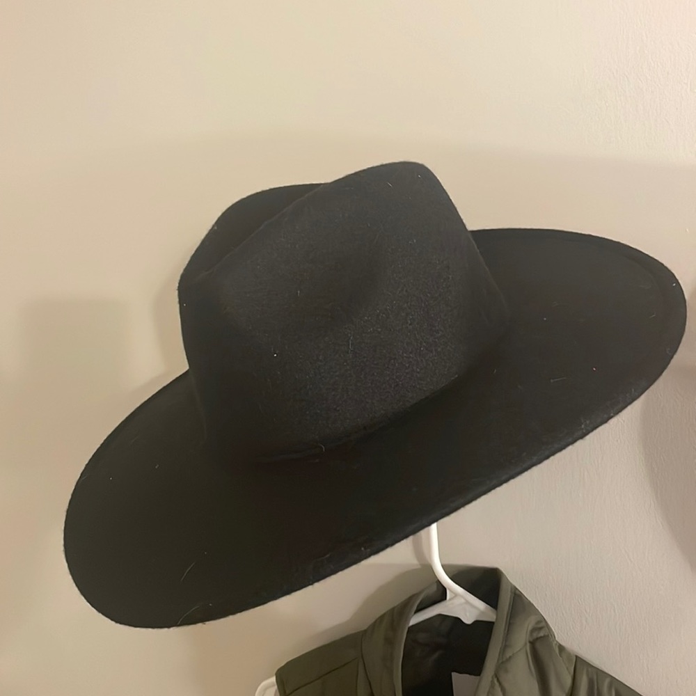 Black Wide-Brim Felt Fedora Hat - Unbranded